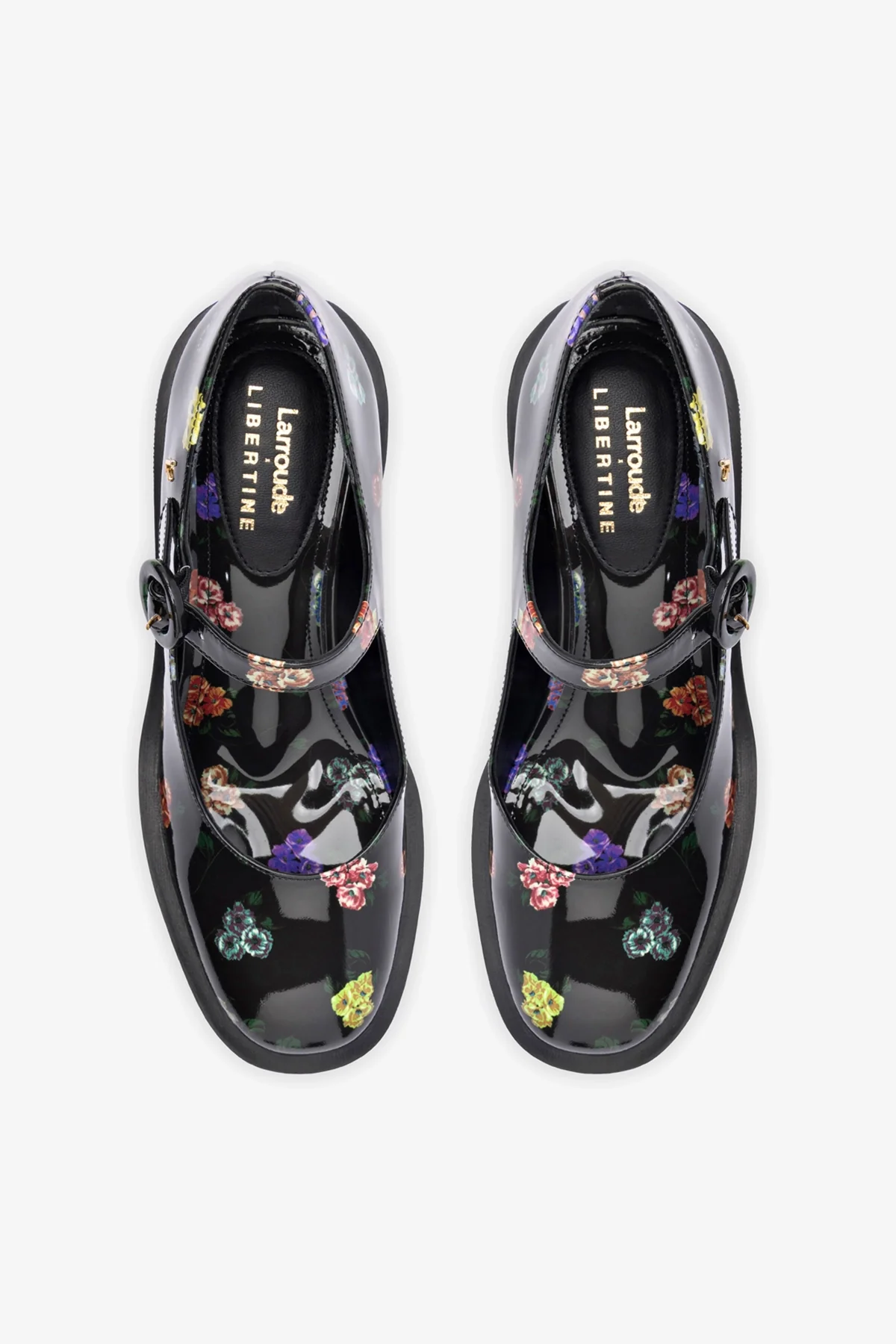 Larroudé x Libertine: Scarpin Plataforma Olivia Couro Verniz Estampado Preto - Image 7
