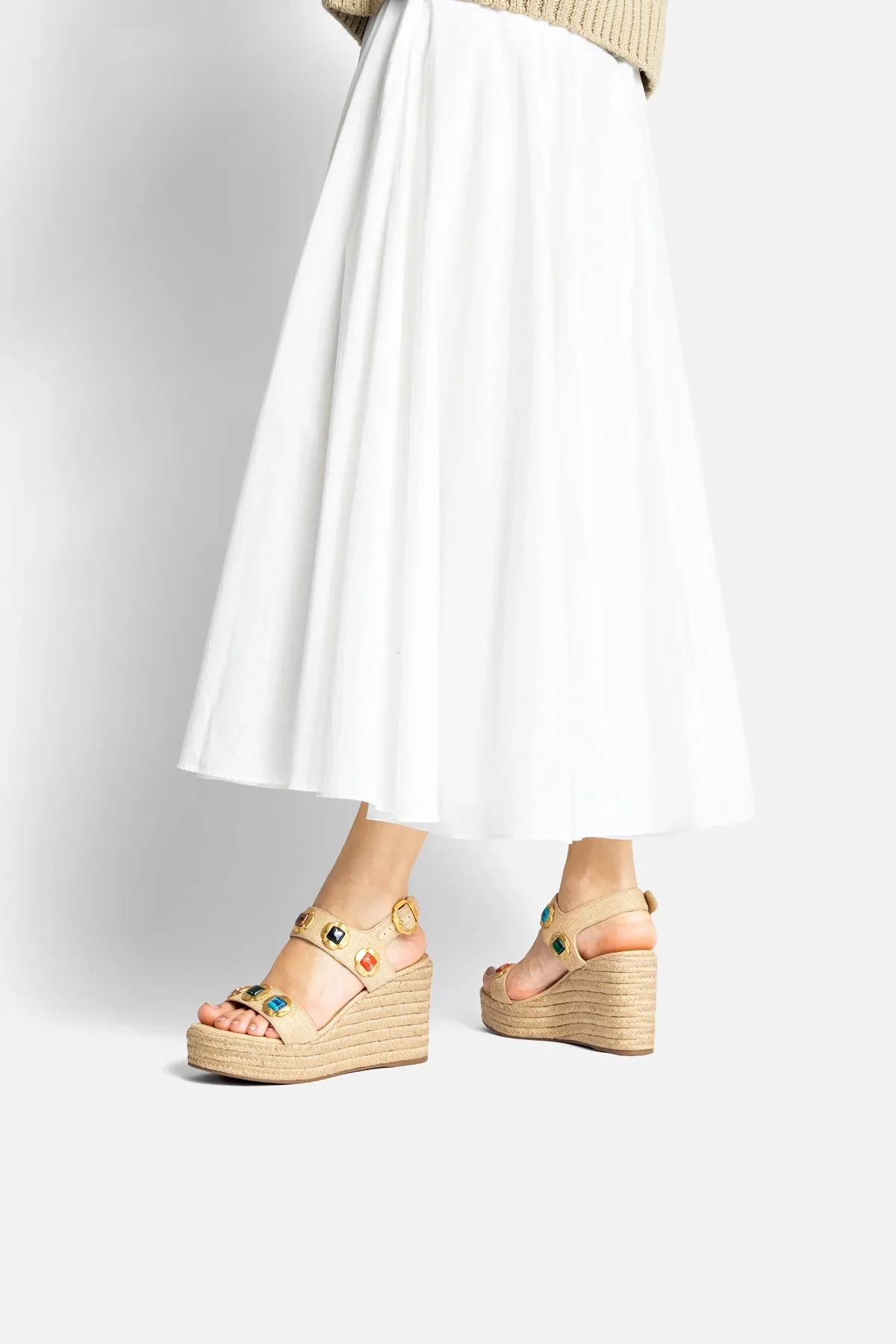 Sandália Anabela Espadrille Milan Gioiello Ráfia Bege - Image 5