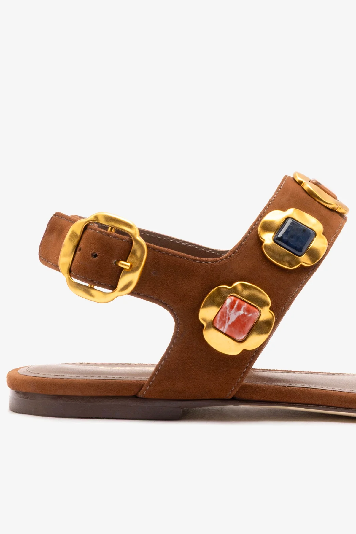 Sandália Flat Milan Gioiello Camurça Marrom - Image 4