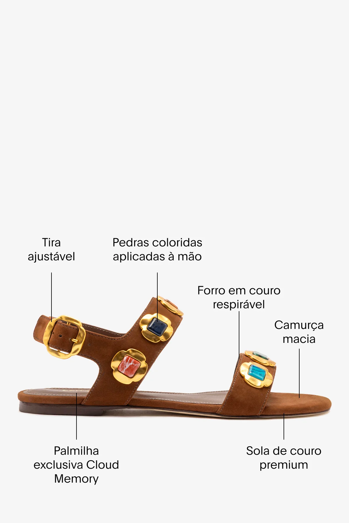 Sandália Flat Milan Gioiello Camurça Marrom - Image 5