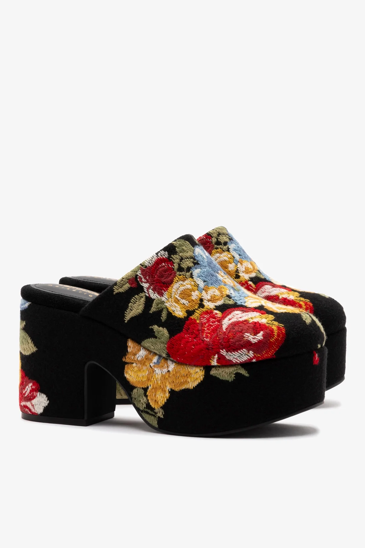 Larroudé x Markarian: Mule Clog Plataforma Miso Lã Preto e Bordado Floral - Image 3