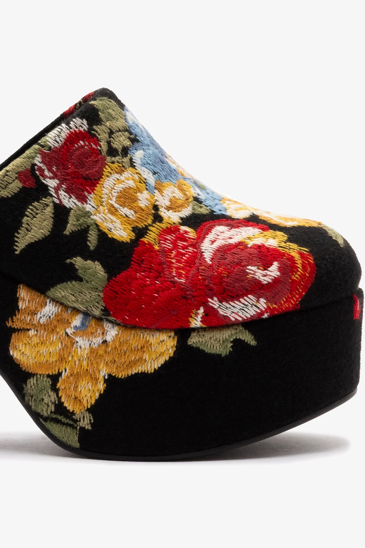 Larroudé x Markarian: Mule Clog Plataforma Miso Lã Preto e Bordado Floral - Image 4