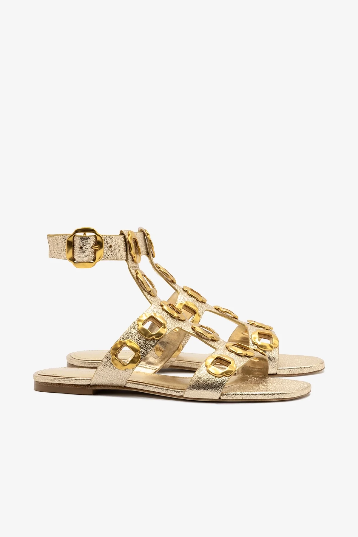 Sandália Gladiadora Flat Milan Couro Dourado - Image 3