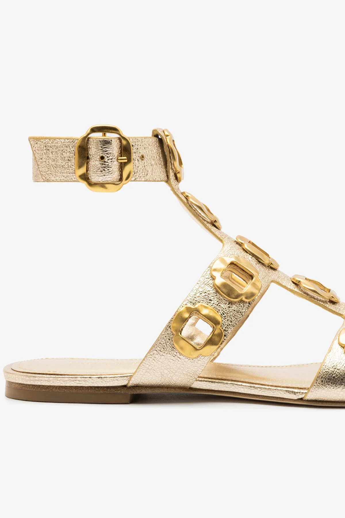 Sandália Gladiadora Flat Milan Couro Dourado - Image 4