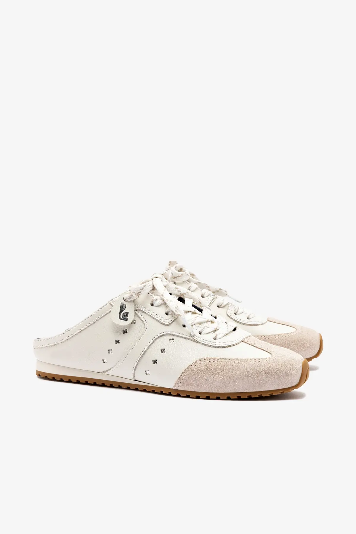 Mule Stella Couro Branco e Camurça Cinza - Image 3