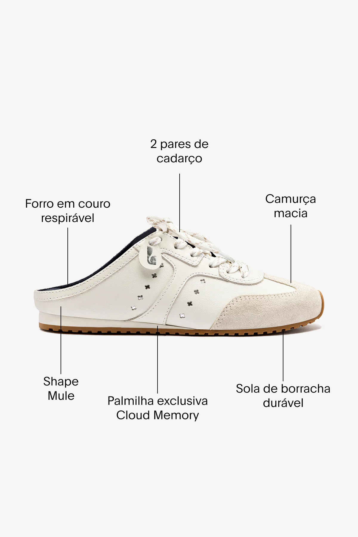 Mule Stella Couro Branco e Camurça Cinza - Image 6