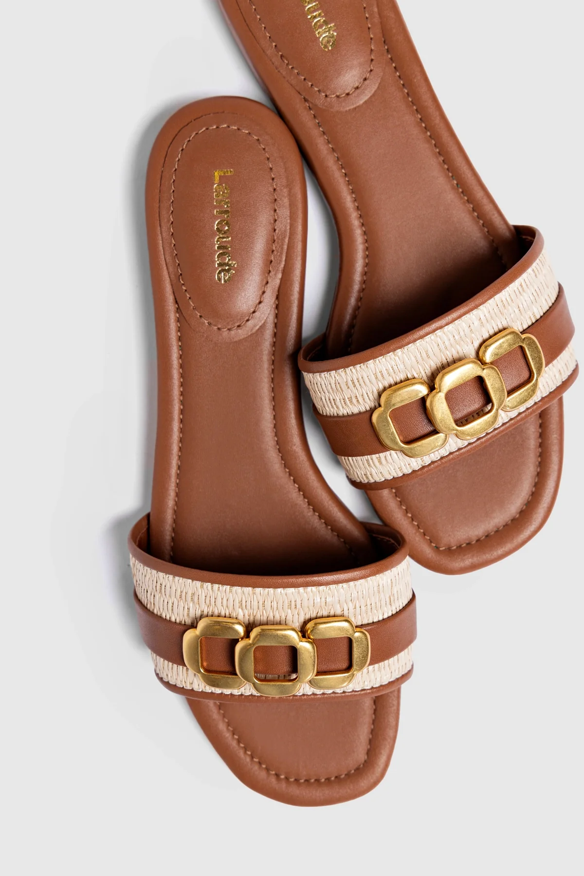 Flat Franca Ráfia Natural e Couro Caramelo - Image 6