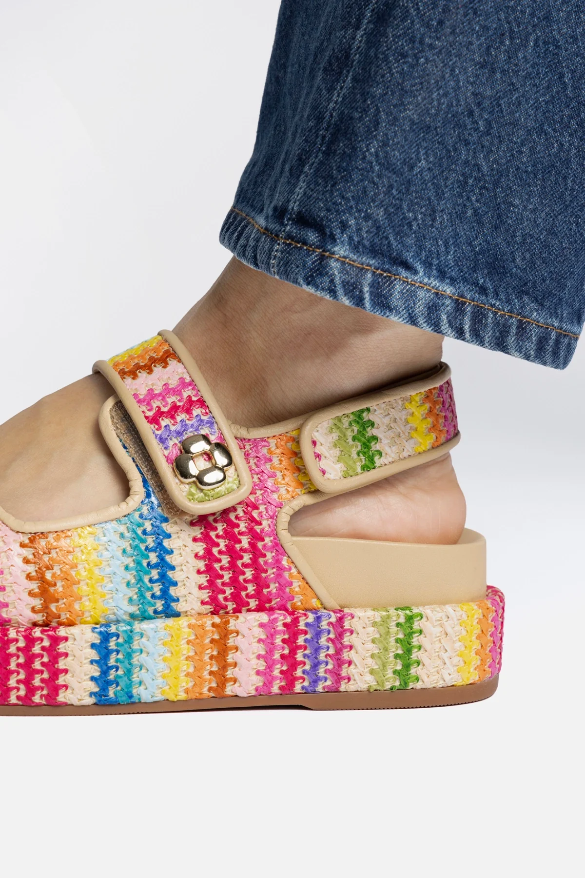 Sandália Jetty Ráfia Multicor e Couro Bege - Image 6