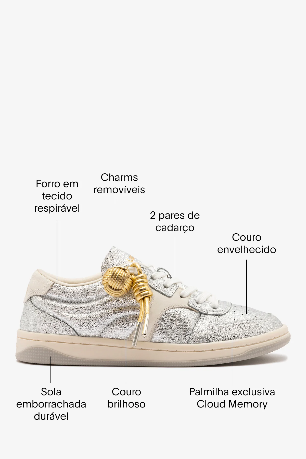 Tênis George Couro Prateado e Off White - Image 6