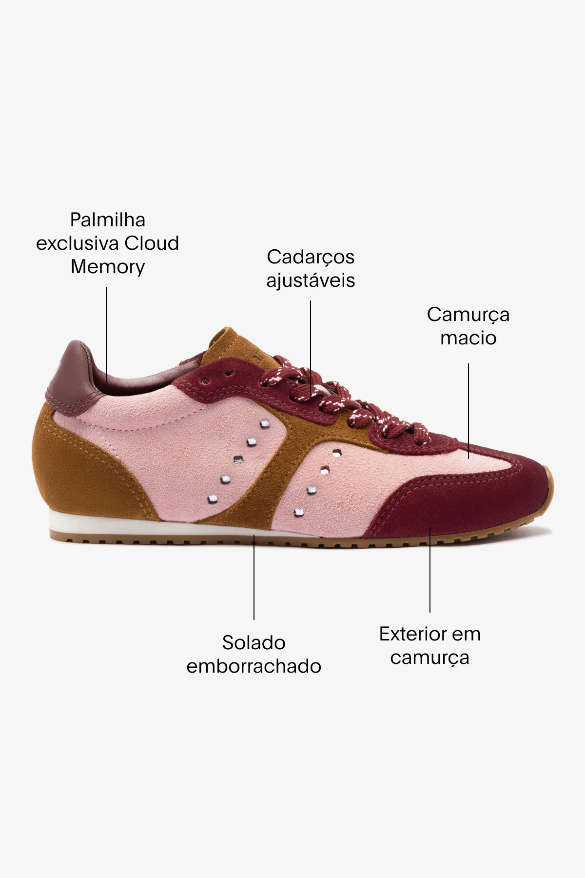 Tênis Stella Camurça Rosa e Vinho e Couro Prateado - Image 6